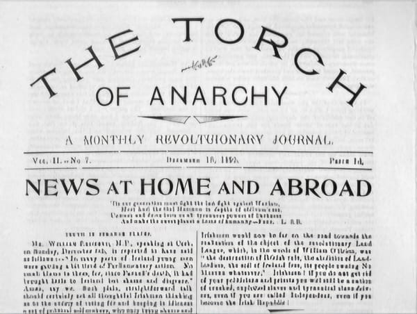 The front page of 19th century newspaper The Torch of Anarchy